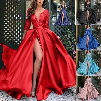 2023 İlkbahar ve yaz Avrupa ve Amerikan kadın dantel sequins büyük seksi uzun elbise tren ziyafet gece elbisesi