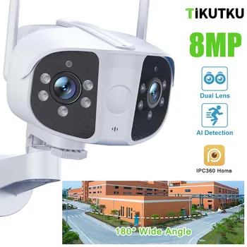 4K 8MP IP Kamera WiFi Çift Lens Güvenlik Koruma Açık Su Geçirmez CCTV Video Gözetim Akıllı Ev 180° Ultra Geniş Açı