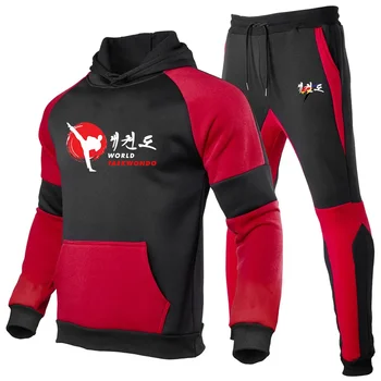 WTF Dünya Taekwondo Federasyonu erkek Eşofman Hoodies Pantolon İki Parçalı Setleri Spor Yün Tişörtü Koşu Setleri eşofman takımlar