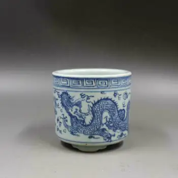 Çin Qing Mavi ve Beyaz Porselen Buhurdan Ejderha Phoenix Tütsü Brülör 3.90