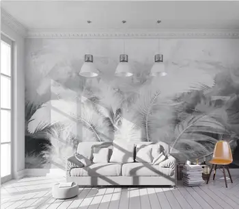 Özel tüy duvar kağıdı İskandinav modern minimalist ışık lüks yaratıcı siyah ve beyaz tüy TV arka plan duvar kağıdı