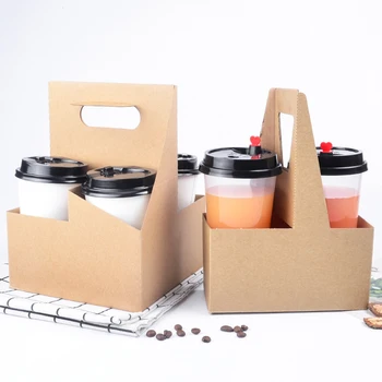 Özelleştirilmiş ürünkullanılabilir özelleştirilmiş karton bardak tutucu 4 taşınabilir oluklu kağıt milktea kahve kağıt bardak kutusu